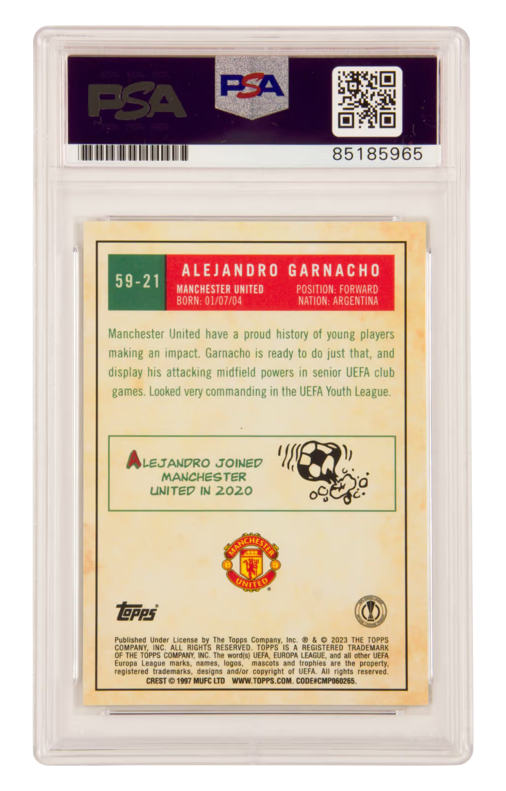 Alejandro Garnacho Signed 2022 Topps Chrome UCC Rookie Card – PSA Authentic
